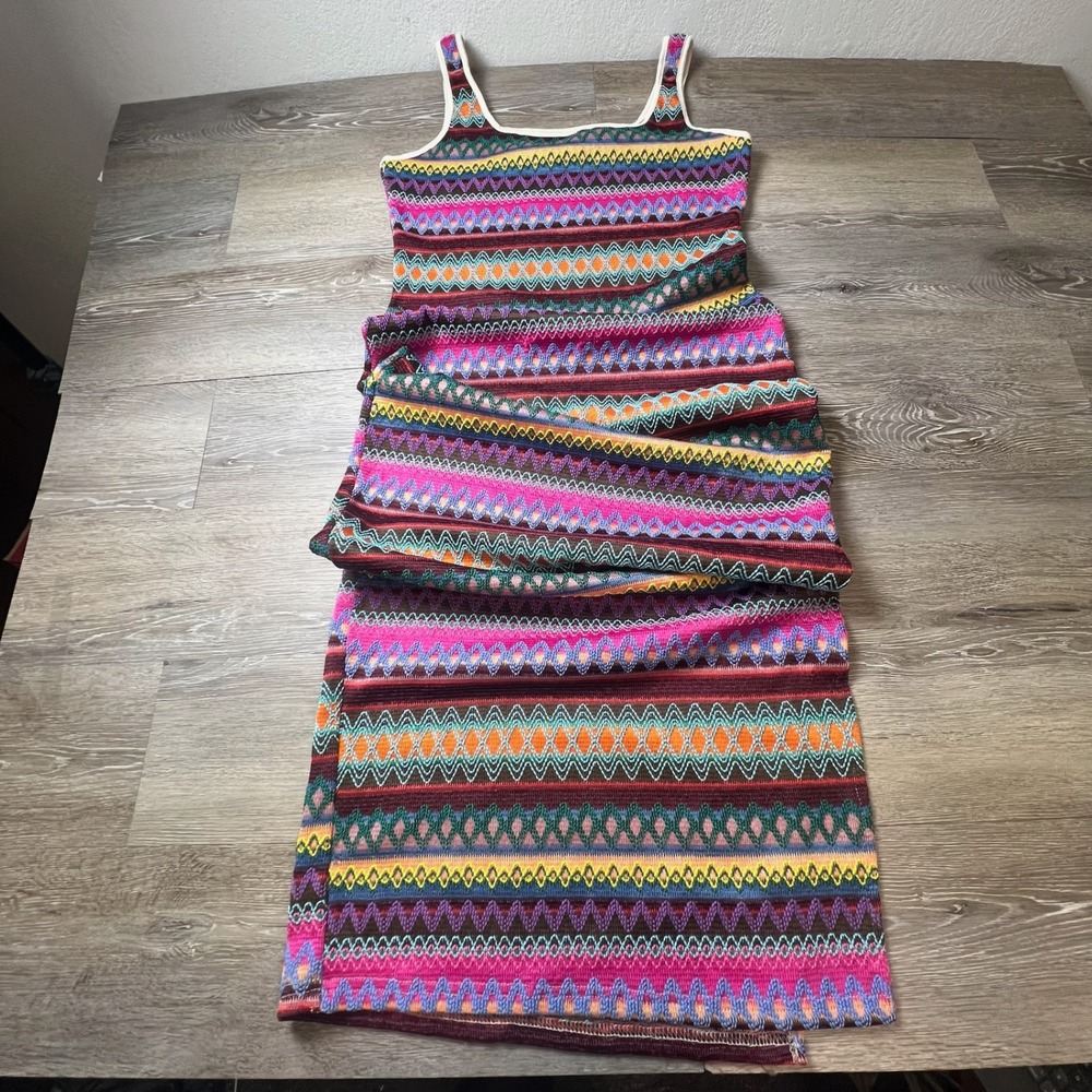 Unbranded Maxi Dress Womens S Multicolor Geometric Knit Sleeveless Boho Festival